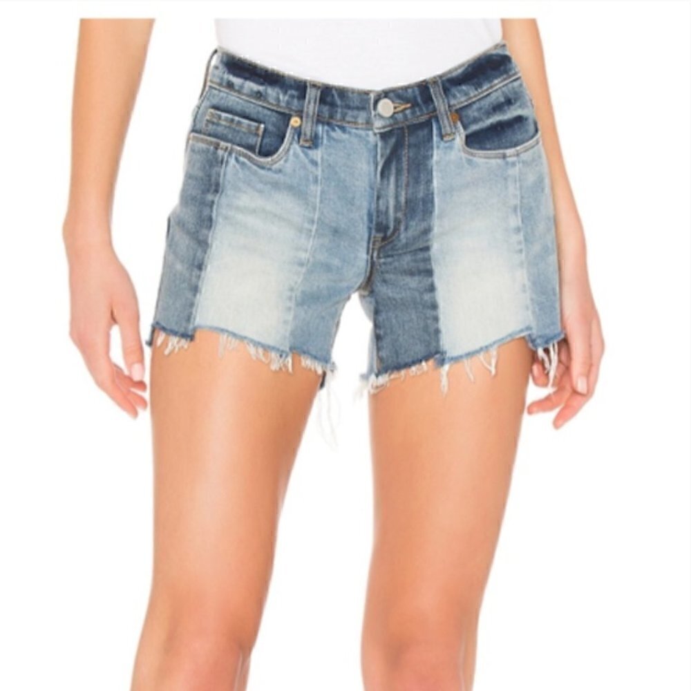 BlankNYC Essex Jean Shorts 27 NWT Midtown Madness Denim Paneled Patchwork Frayed - Picture 3 of 9